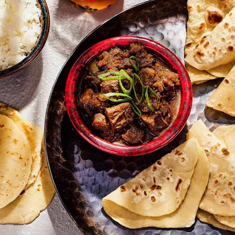 Asian Egg Crepes with Pork “Burnt Ends” & Carolina Sauce