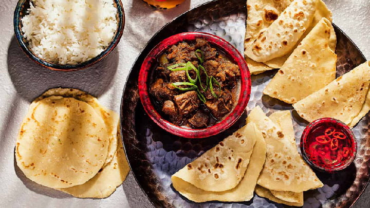 Asian Egg Crepes with Pork “Burnt Ends” & Carolina Sauce