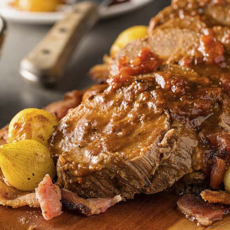 Beef wrapped in pancetta with chicken stuffing and cinnamon carrots