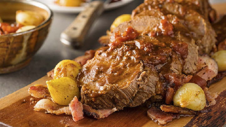 Beef wrapped in pancetta with chicken stuffing and cinnamon carrots