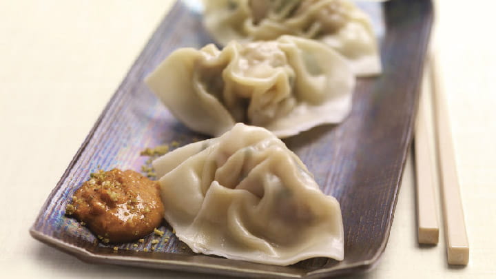 Chilled Chinese Dumplings with Creamy Dukkah Sauce