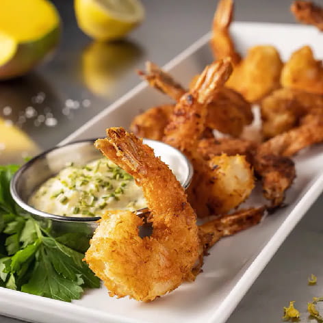 Lemon and Coconut Prawns with a Mango and Chive Dip