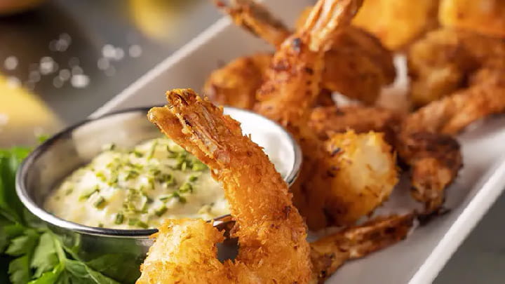 Lemon and Coconut Prawns with a Mango and Chive Dip