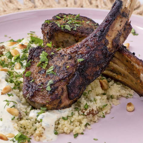 Pan fried Lamb with Couscous and Tomato and Turmeric Chutney