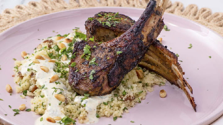 Pan fried Lamb with Couscous and Tomato and Turmeric Chutney