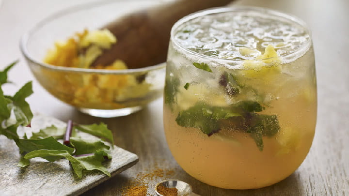 Pineapple Turmeric Mocktail with Dandelion Greens